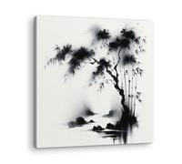 Artenor Quadro Orientali Bambù in Riva al Ruscello in Stile Sumi-e, 60 x 60 cm - Made in Italy, Quadri Moderni Soggiorno, Camera da Letto, Cucina, Poster da Parete, Decorazioni Casa