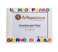 Artepassione Cornici per Foto in Legno con La Scritta Il Mio Primo Giorno di Asilo, Bianca, 13 x 18 cm