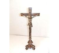 arterameferro Crocifisso in ottone brunito da tavolo con base per Altare Chiesa IMPERO 45 CM