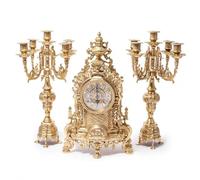 ARTERAMEFERRO Trittico Orologio Barocco in Ottone Lucido con Candelabri Francese da Consolle