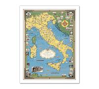 Artery8 1944 Ernest Dudley Chase Map Italy With Vatican City Artwork Framed Wall Art Print 18X24 Inch Carta geografica Italia Città del Vaticano Parete