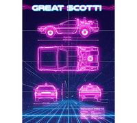 Artery8 80s Synthwave Blueprint Sports Car Space Time Travel XL Giant Panel Poster (8 Sections) Blu Spazio Viaggio Manifesto