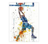 Artery8 Basketball Player Slam Dunk Sport Watercolour Man Cave Large Wall Art Poster Print Thick Paper 18X24 Inch