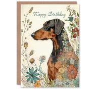 Artery8 Biglietto di auguri di compleanno con cane dobermann e fiori primaverili