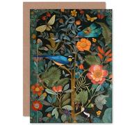 Artery8 Birds and Butterfies Modern Flower Art Nouveau Nature Birthday Sealed Greeting Card Plus Envelope Blank inside