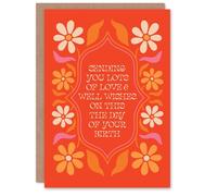 Artery8 Birthday Card Love and Wishes Groovy Floral Art Nouveau Style