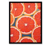 Artery8 Blood Orange Slices on Blue Fun Graphic Painting Kitchen Artwork Framed Wall Art Print A4