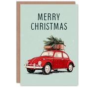 Artery8 Christmas Card Classic Car Carrying Christmas Tree and Presents
