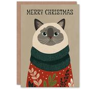 Artery8 Christmas Card Grey Ragdoll Cat Lover Pet With Festive Sweater