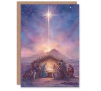 Artery8 Christmas Card Watercolour Nativity Scene with Star of Bethlehem
