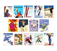 Artery8 Collection of Vintage Winter Skiing Ski Adverts Set of 14 Unframed Wall Art Prints Bathroom Bedroom Aesthetic Austria Italy France Norway A4