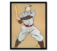 Artery8 Edward Penfield Vintage Baseball Player Drawing Framed Wall Art Print Home Décor A4