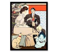 Artery8 Edward Penfield Vintage Christmas Family Scene Framed Wall Art Print Home Décor A4