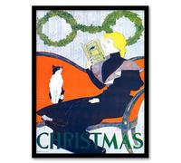 Artery8 Edward Penfield Vintage Christmas Woman With Cat Framed Wall Art Print Home Décor A4