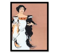 Artery8 Edward Penfield Woman Holding Two Cats Drawing Framed Wall Art Print Home Décor A3
