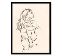 Artery8 Egon Schiele Seated Nude Pencil Drawing Framed Wall Art Print Home Décor A4