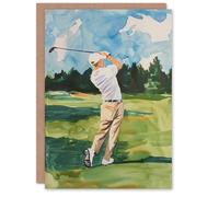 Artery8 Golfer Golf Course Golfing Sport Watercolour For Him Man Birthday Card