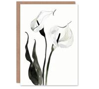 Artery8 Greeting Card Calla Lily Flower Black White Watercolour Lilies Blank for Him Or Her Art Sympathy Card