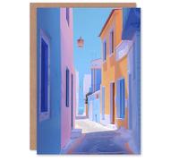 Artery8 Greeting Card Greek Costal Pastel Colour Painting Calm Sunny Blank For Him Or Her Art Birthday Card