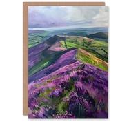 Artery8 Greeting Card Heather Flowers Mam Tor Peak District Landscape Blank For Him Or Her Art Birthday Card