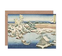 Artery8 Hokusai Sumida River In Snow Japanese Painting Fine Art Greeting Card Plus Envelope Blank Inside fiume Neve giapponese Pittura
