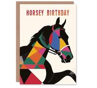 Artery8 Horsey Horse Race Racing Fun Colourful Geometric For Him Man Birthday Card