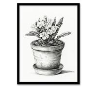 Artery8 Jean Bernard Potted Flowering Plant Pencil Drawing Framed Wall Art Print Home Décor A4