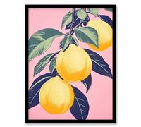 Artery8 Lemon Tree Branch Pastel Colour Mauve Pink Green Kitchen Artwork Framed Wall Art Print A4
