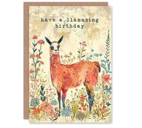 Artery8 Llamazing Amazing Pun Llama With Wildflowers Blank For Him Or Her Art Birthday Card