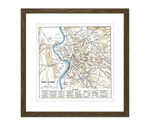 Artery8 Map Antique Historic 1870 Ancient Rome City Plan Replica 9X9 Inch Square Wooden Framed Wall Art Print Picture with Mount