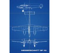Artery8 Messerschmitt Bf 110 Fighter Bomber Blueprint Plan XL Poster gigante a pannello (8 sezioni)