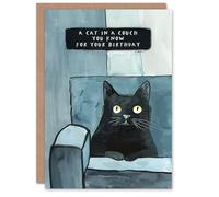 Artery8 Moggie In A Couch Fun Watercolour Cat Lover Blank For Him Or Her Art Birthday Card