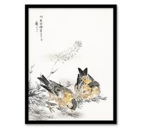 Artery8 Numata Kashu Greenfinch and Shepherds Purse Plant Framed Wall Art Print Home Décor A3
