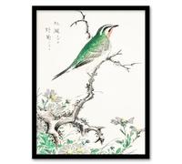 Artery8 Numata Kashu Ruby Throat Bird and Wild Camomile Framed Wall Art Print Home Décor A4