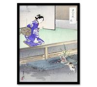 Artery8 Ogata Gekko Orchid Broken Plant Pot and Cat Framed Wall Art Print Home Décor A4
