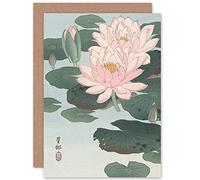 Artery8 Ohara Koson Flowering Water Lily Painting Fine Art Greeting Card Plus Envelope Blank Inside Fiore acqua Pittura