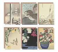 Artery8 Ohara Koson Japanese Azalea Chrysanthemums Cuckoo Grasshoppers Quail Snow Fine Art Greeting Card Pack of 6 giapponese Neve