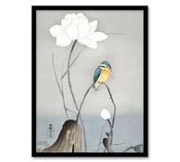 Artery8 Ohara Koson Kingfisher With Lotus Flower Framed Wall Art Print Home Décor A4