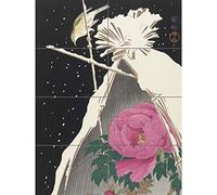 Artery8 Ohara Koson Siberian Bluechat Next To A Peony XL Giant Panel Poster (8 Sections) Blu Manifesto