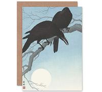 Artery8 Ohara Koson Two Crows Tree Branch Japanese Woodcut Fine Art Greeting Card Plus Envelope Blank Inside Albero giapponese Legna