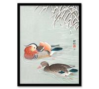 Artery8 Ohara Koson Two Mandarin Ducks in Snow Framed Wall Art Print Home Décor A3