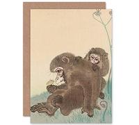 Artery8 Ohara Koson Two Monkeys With Butterfly Painting Fine Art Greeting Card Plus Envelope Blank Inside Scimmia La farfalla Pittura