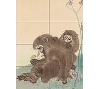 Artery8 Ohara Koson Two Monkeys With Butterfly Painting XL Giant Panel Poster (8 Sections) Scimmia La farfalla Pittura Manifesto