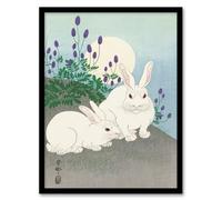 Artery8 Ohara Koson Two Rabbits At Full Moon Framed Wall Art Print Home Décor A4