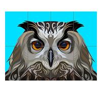 Artery8 Owl Illustration On Blue XL Giant Panel Poster (8 Sections) Illustrazione Blu Manifesto