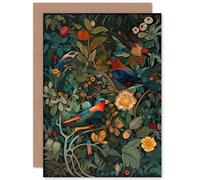 Artery8 Parrots on Exotic Blooming Trees Modern Folk Art Nature Birthday Sealed Greeting Card Plus Envelope Blank inside