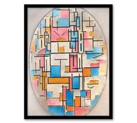 Artery8 Piet Mondrian Composition in Oval with Color Planes Framed Wall Art Print Home Décor A3