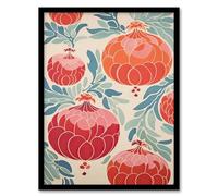 Artery8 Pomegranate Pattern Kitchen Artwork Pastel Colour Pink Orange Blue Retro Japanese Style Artwork Framed Wall Art Print A4
