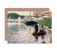 Artery8 Seurat View Of The Seine Painting Fine Art Greeting Card Plus Envelope Blank Inside Visualizza Pittura