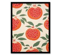 Artery8 Sliced Pomegranates Kitchen Artwork Orange Pink Green Retro Decorative Pattern Artwork Framed Wall Art Print A4